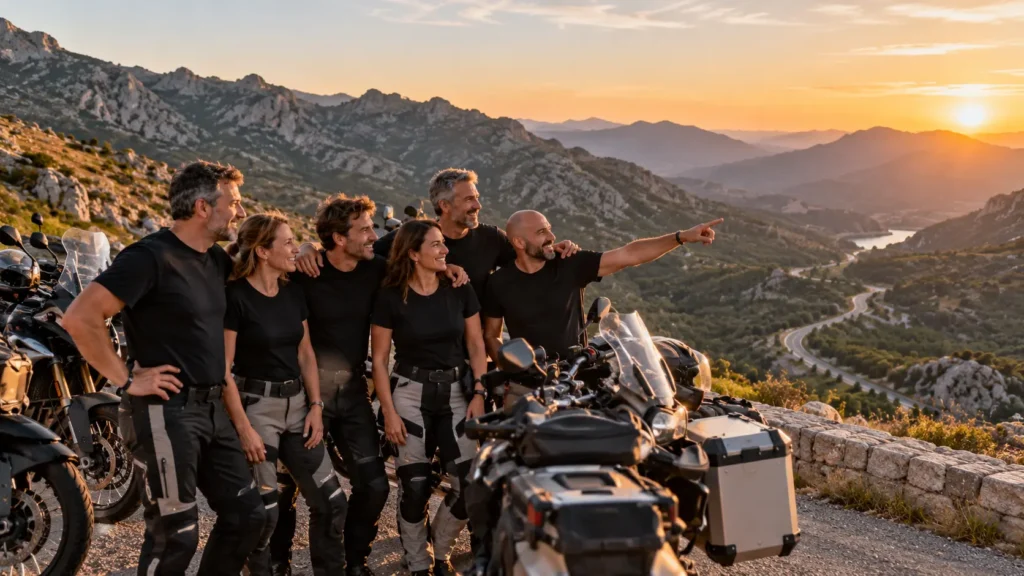 Grupo de moteros en un viaje en moto organizado